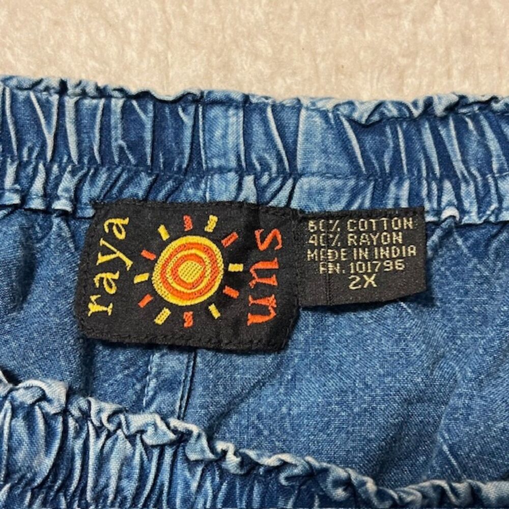 Raya Sun Womens Blue Chambray Cropped Cotton Rayon Pant Set Elastic Waist Sz 2X - Picture 5 of 14